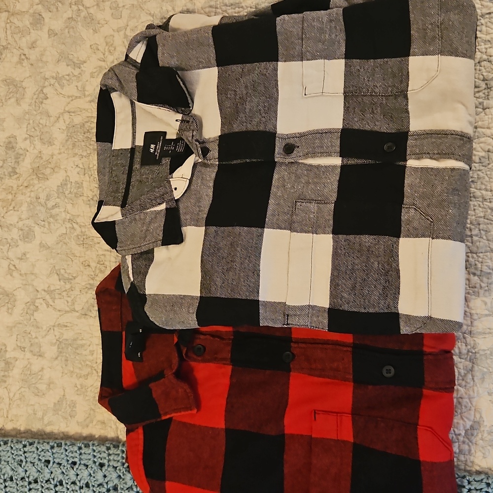 Black/white & Red/black plaid flannel shirts